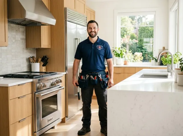Appliance Repair Hero technician in a Bernardsville, NJ kitchen after an appliance repair